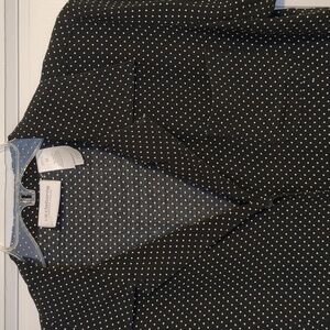 Liz Claiborne Retro Black White Polka Dot Blouse Short Sleeve Camp Button Down